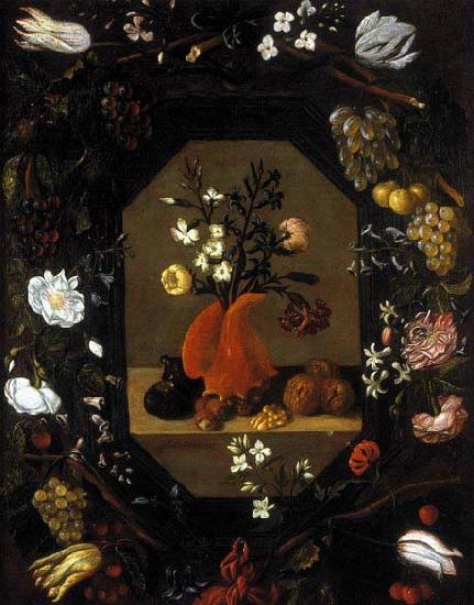 Juan de  Espinosa Still-Life with Flowers with a Garland of Fruit and Flowers oil painting image